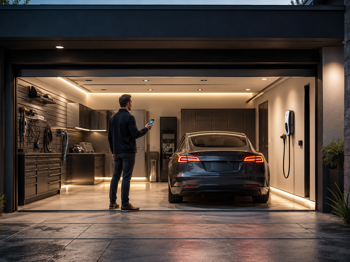 Installer setting smart scenes for lighting, locks, and thermostat in family home
