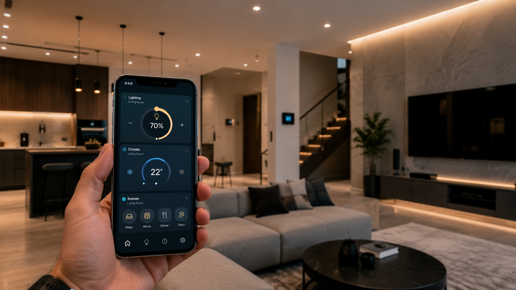 Home automation specialist testing integrated security, lighting, and climate controls with professional diagnostic tools